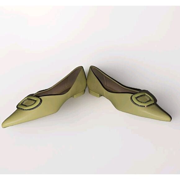 New! C.Paravano Leather Pointed Toe Flats Crystal Buckle Yellow US 8.5 $118 - Picture 6 of 14